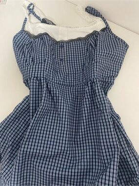 Blue Plaid Babydoll with Lace Trim